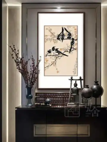 弘舍徐悲鸿新中式装饰画竖版壁画七喜图成品尺寸70x109cm宣纸雅致胡桃