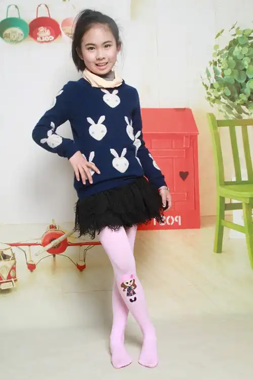 春秋薄款天鹅绒女童糖果色打底裤白色舞蹈袜中大童女孩图案连脚袜