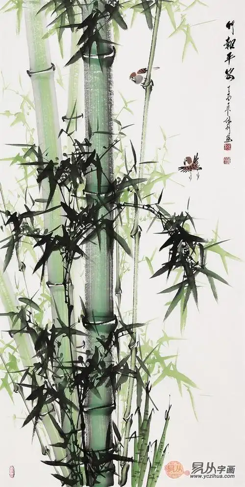 玄关装饰画 张利新品四尺国画竹子图《竹报平安》(作品来源:易从网)