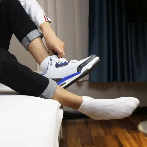 纯棉男士罗口彩边袜束腰全棉防臭透气吸汗性感白袜春夏浅口短袜子