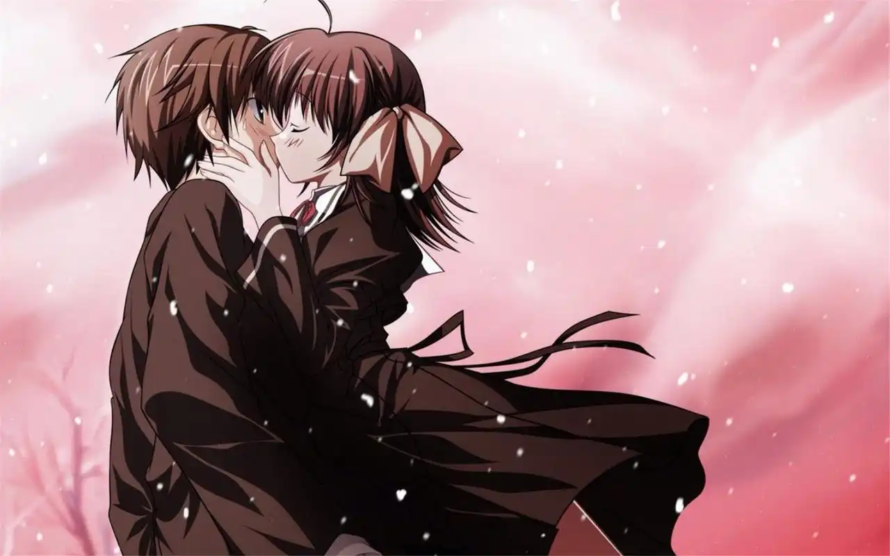 动漫情侣唯美亲吻图片桌面壁纸下载