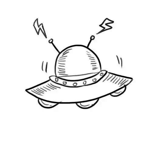 手绘线条素描风格飞碟简笔画图片免抠素材