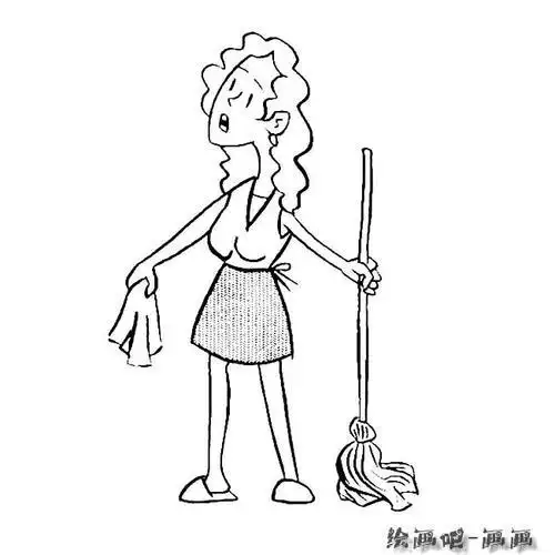 小女孩拖地儿童简笔画