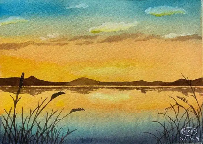 小嫩手水彩风景——梦幻天空云彩大海系列