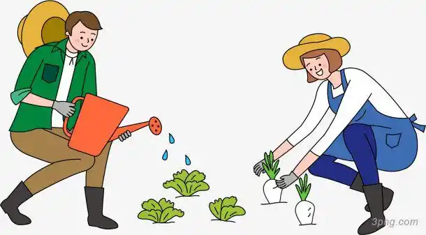 手绘种植蔬菜生活场景人物插画