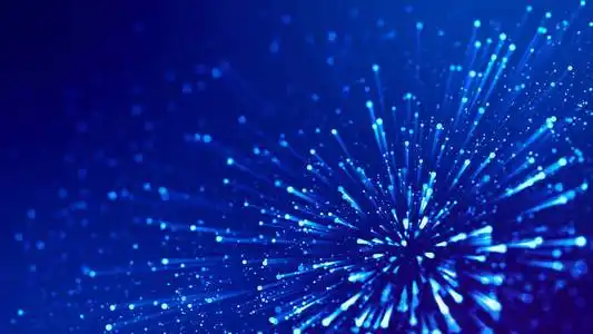 三维渲染抽象的蓝色背景与发光粒子,如微观世界科幻小说与景深和波基.