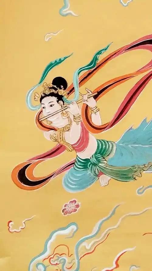 界画寒江---工笔神仙人物《吹笛飞天》