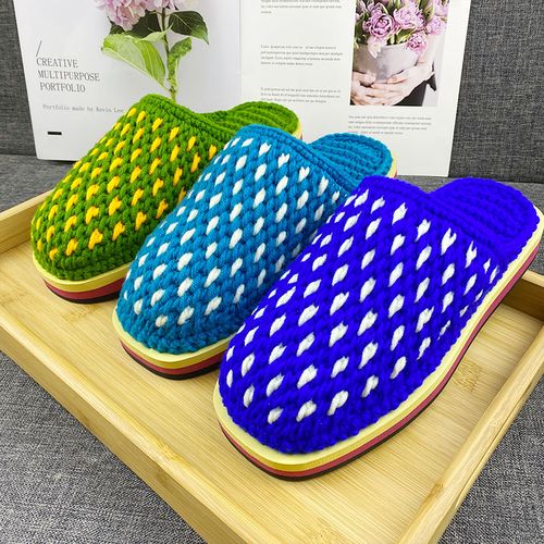 拖鞋婚嫁防滑耐磨手工编制毛线成品居家棉拖