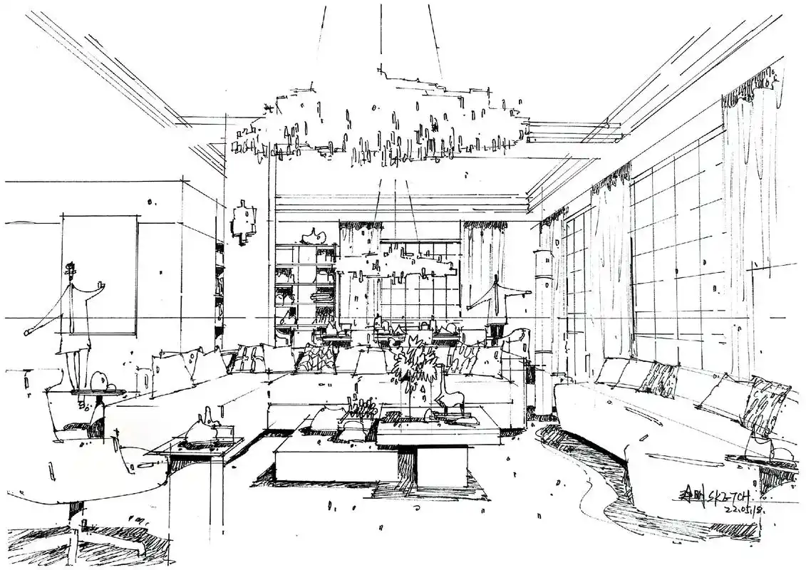 手绘别墅会客厅江西美术专修学院徐明老师作品分享#手绘 #室 - 抖音