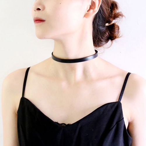 原创新品手工牛皮项圈女choker黑色短款锁骨链颈带简约百搭颈环