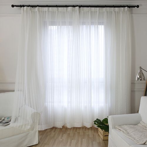 窗纱条纹纱帘隔断卧室飘窗装饰白色半透明简约现代竖条透光阳台纱