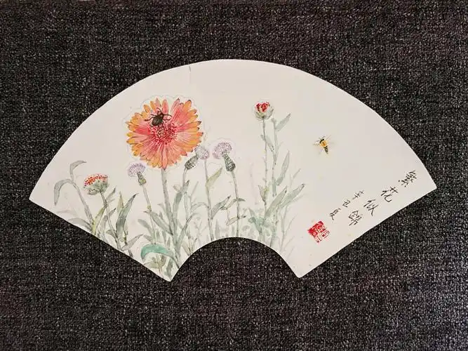 67当代纸本水墨小品-花鸟扇面-繁花似锦在线拍卖,67当代纸本水墨