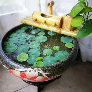 带底座陶瓷鱼缸 竹排流水器荷花鱼缸养鱼盆青花瓷金鱼缸鱼盆