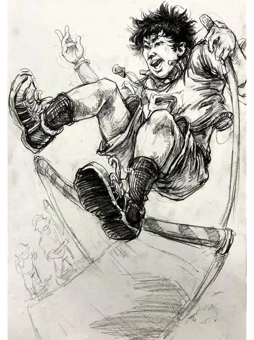 学生默写一个正在跳高的男运动员