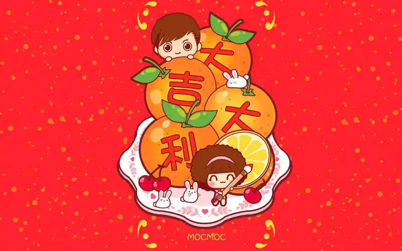 摩丝摩丝春节插画电脑壁纸～大吉大利
