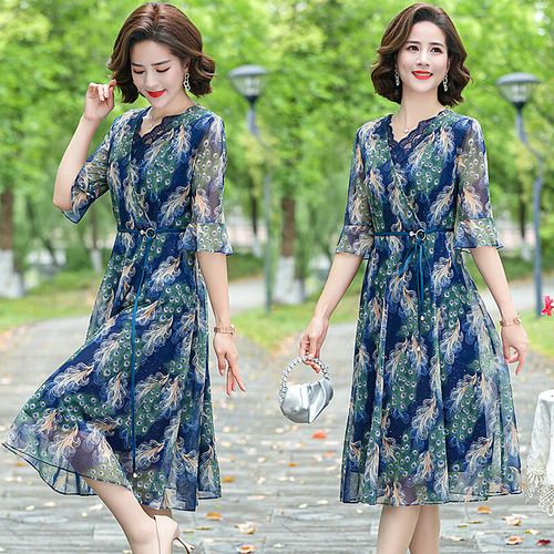 德朔中年妇女夏天连衣裙新款妈妈春夏洋气女夏季40岁50气质中老年女装