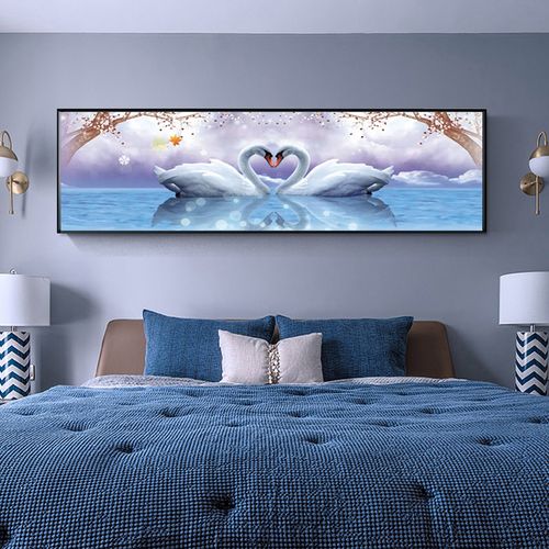 2021钻石画满钻新款情侣天鹅卧室床头画温馨十字绣钻石绣结婚浪漫230