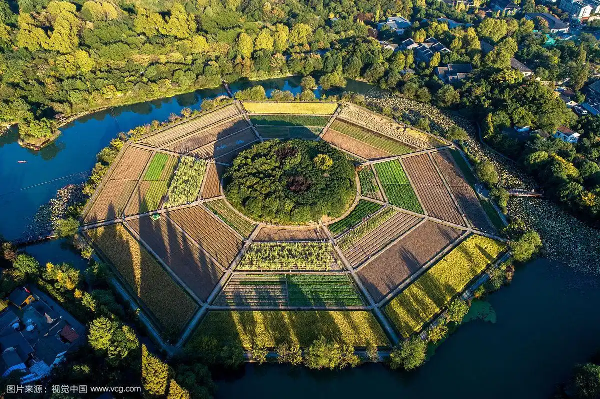 航拍 杭州 八卦田遗址公园