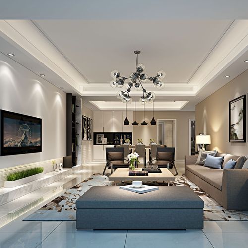 现代简约室内家装修设计师简美北欧式风格三居室客餐厅效果图服务