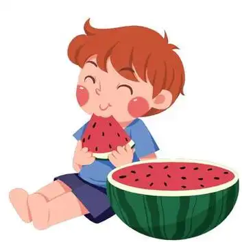 西瓜简笔画‖吃西瓜儿童手绘插画免抠图②