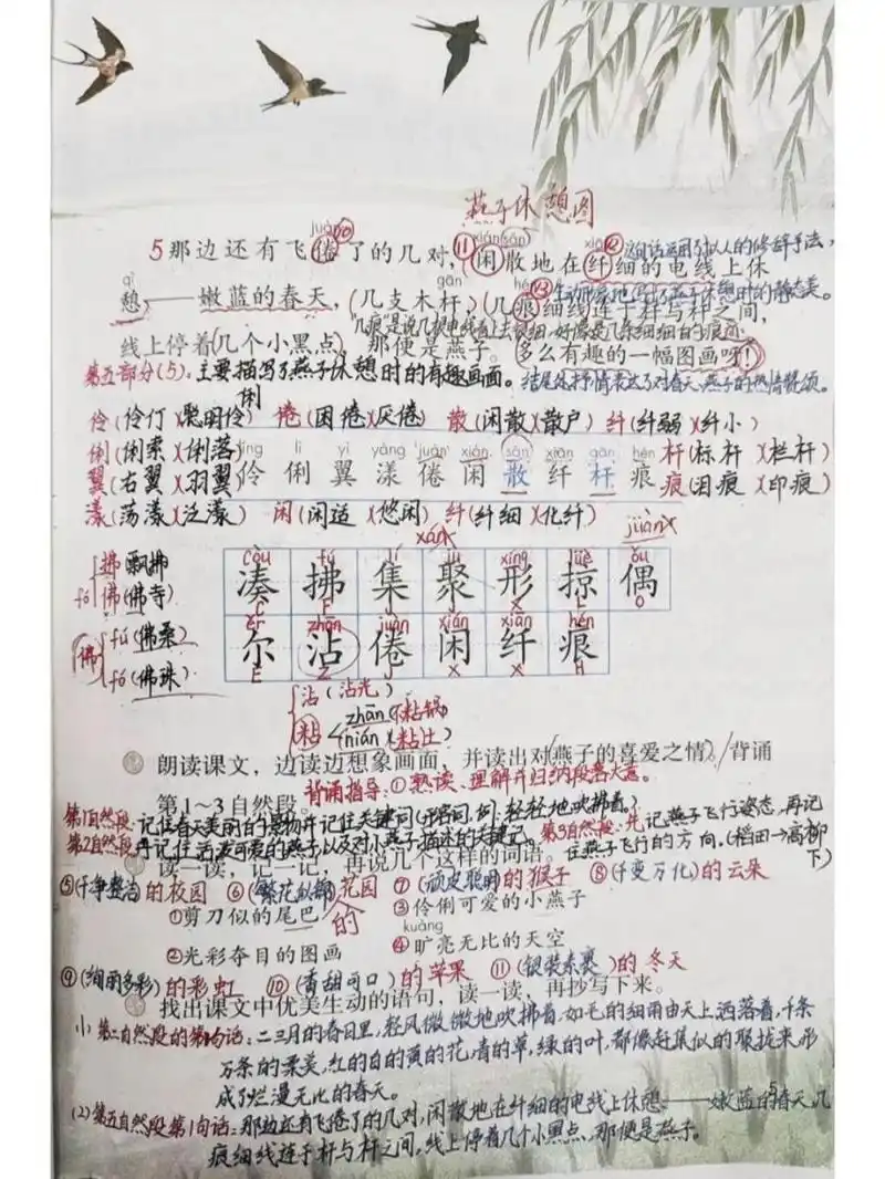 三下第2课《燕子》课堂笔记 三年级语文下册第2课《燕子》:这篇课文