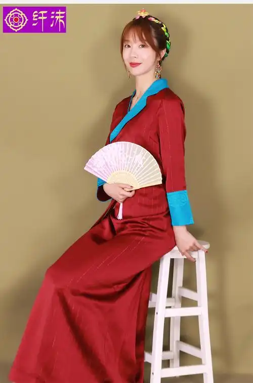 藏服女装夏季藏装女西民族风西式拼色博拉藏袍藏族服装锅庄裙 孔雀蓝