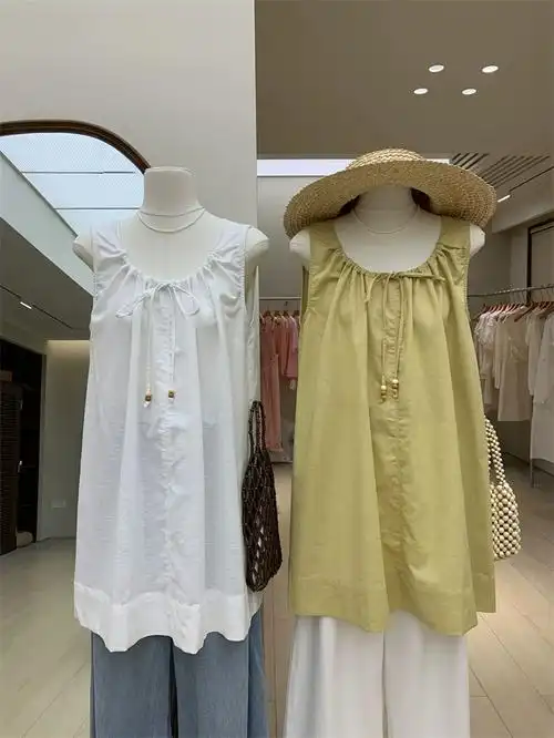 清爽麻料衬衫宽松极简风套头无袖背心纯色简约休闲女上衣夏季新款