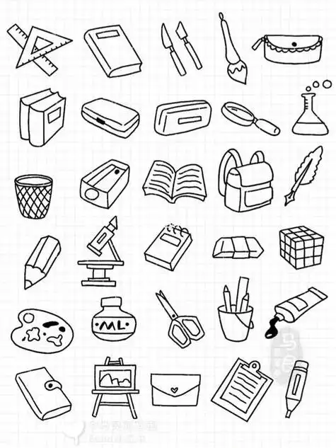 简笔画|简单各种文具素材大全手帐元素0基础简笔画手帐素材文具
