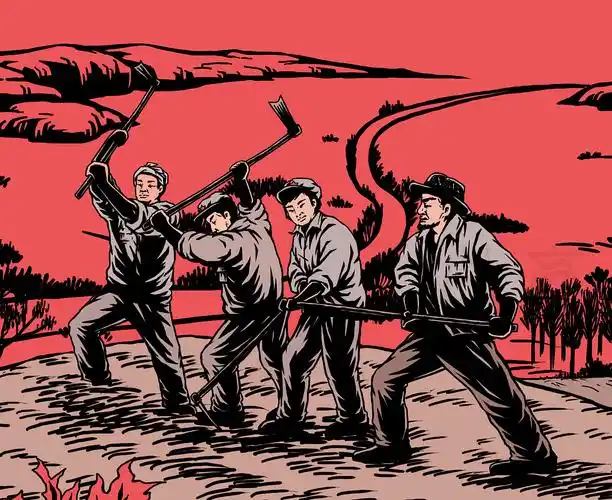 版画风格红色革命题材延安系列插画三张