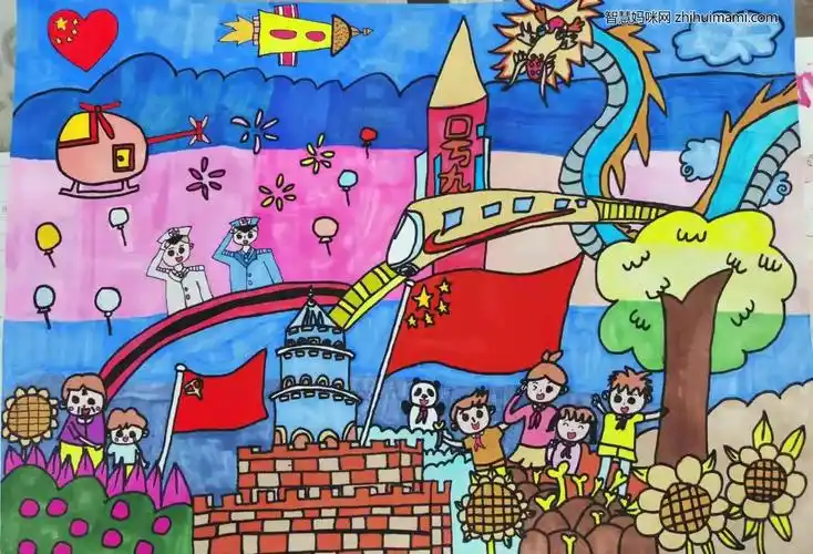 爱祖国庆国庆主题儿童画-图4