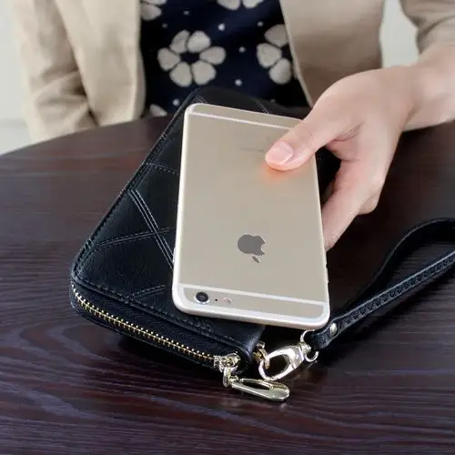 放5.5寸小米5x手机钱包女士韩版简约百搭拉链手拿包多功能手包 - 360