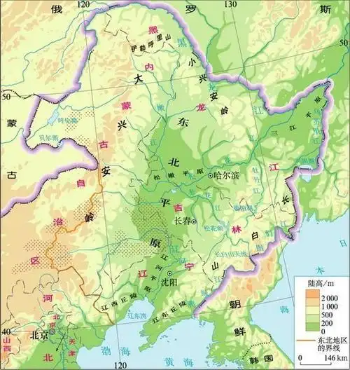图4 东北地区的地形【每晚20:00,每日一题,学好地理】