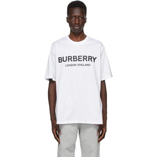 博柏利burberry男款短袖圆领t恤|white letchford logo t-shirt