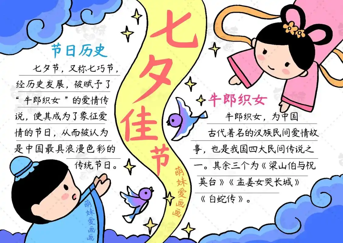 含文字内容的七夕牛郎织女主题手抄报合集.