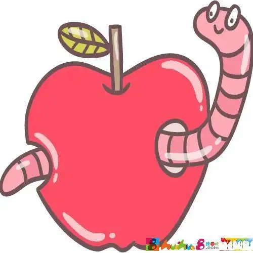 苹果被虫子咬了的简笔画