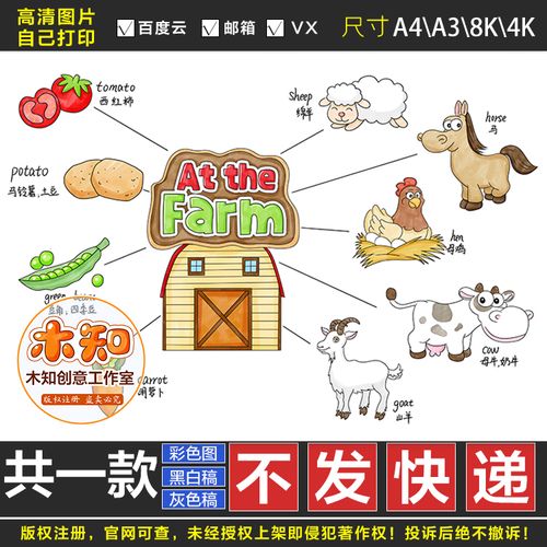 520英语at the farm在农场手抄报模板小学四年级下册英语主题小报