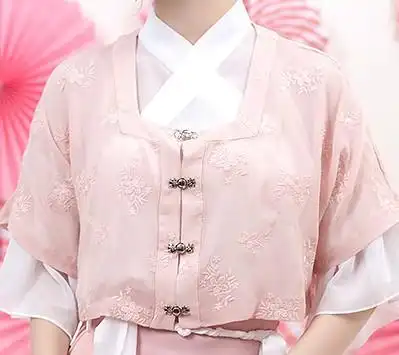 小荷初装粉黛原创元素夏装对襟方领半上衣