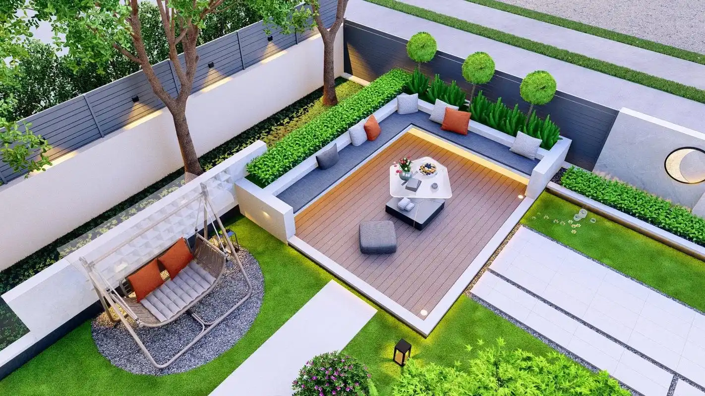 现代风格私家花园效果图.简洁明亮,好喜欢这样的小花园.#别墅 - 抖音