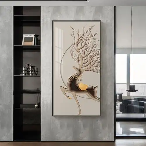 现代轻奢高档入户玄关装饰画走廊尽头抽象壁画客厅挂画2021年新款