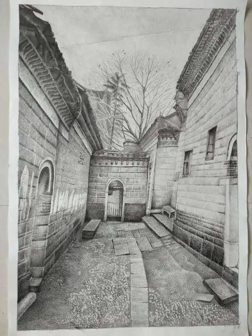 毛笔素描第一人一一画家黄平进画家乡宜黄古镇古村