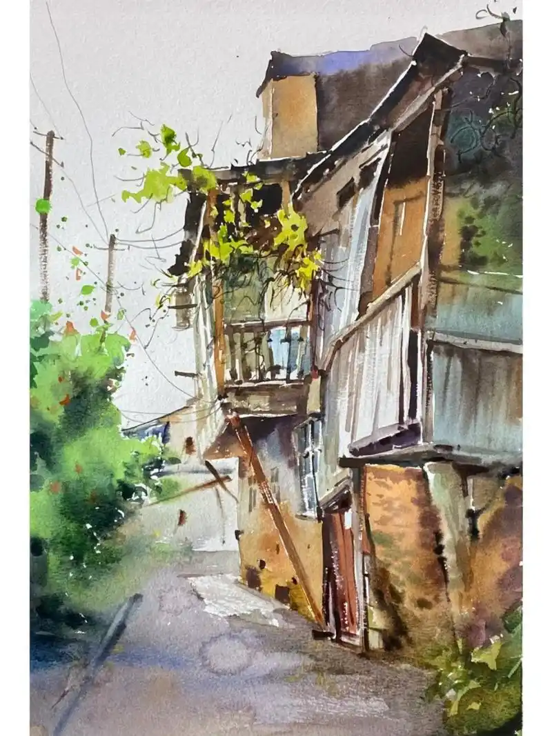 水彩画-街景  城市在水彩中流淌,街景在画笔下绽放.