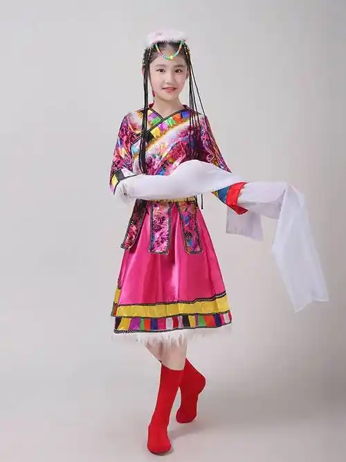 少数民族服装儿童藏族舞蹈演出服男女童西藏卓玛藏服舞台合唱服饰