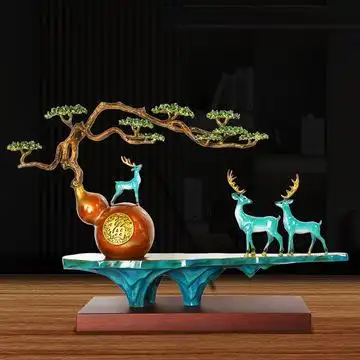 纯铜葫芦摆件鹿客厅玄关酒柜办公室风水摆设装饰乔迁礼品送客户