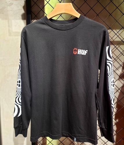 现货 美国街头滑板潮牌 huf 小火人联名spitfire 男长袖t恤 美潮