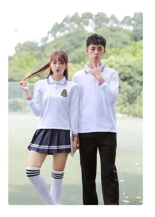 棉长袖t恤白中学生校服套装学院风班服运动会开幕式毕业照服装