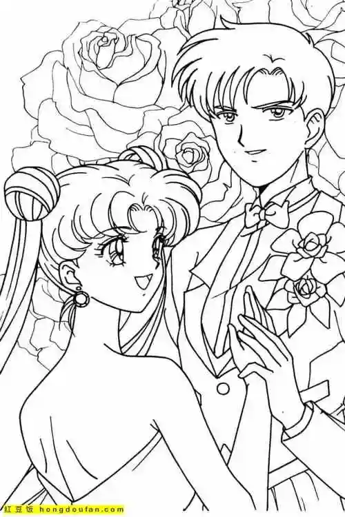 11张公主与王子二次元美少女战士卡通填色图片-红豆饭小学生简笔画