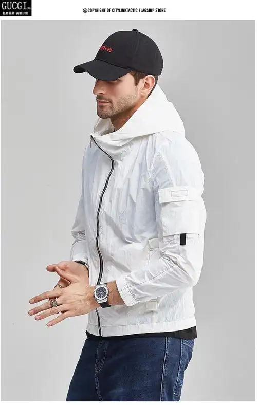 gucgina男装意大利轻奢侈品牌夏季男士防晒衣外套新款连帽韩版休闲