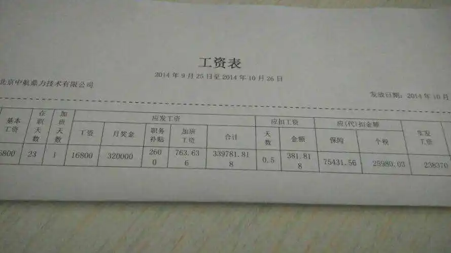 谁有月薪十万左右的工资条照片?