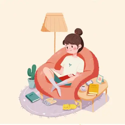 小场景坐在沙发上看书