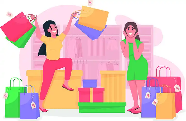 i>为 /i>客户提供特别优惠.用于网页设计的购物狂 2d 卡通人物.